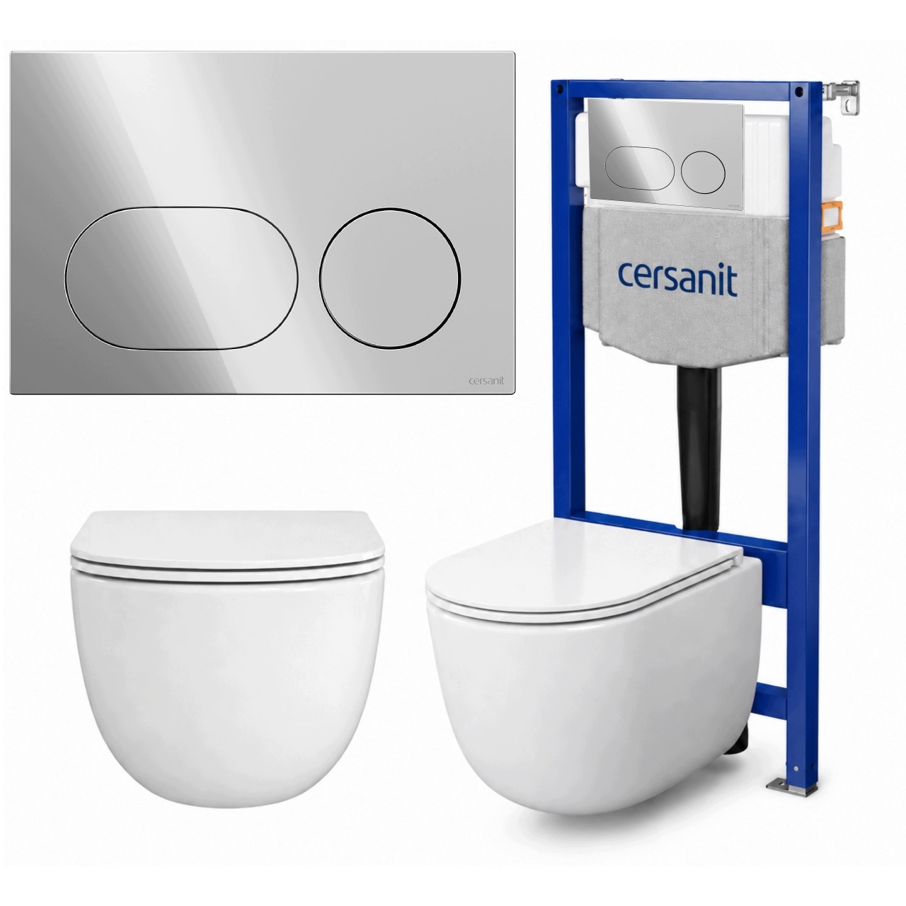 Cersanit Sada 4v1 Rám Aqua 50 Wc mísa Remo tlačítko Dueto chrom