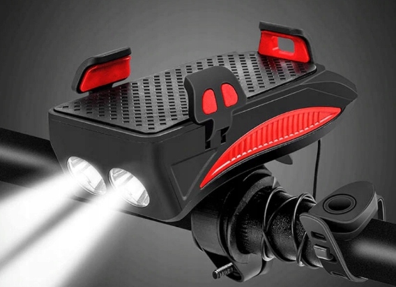 LAMPKA LAMPA ROWEROWA UCHWYT TELEFON KLAKSON USB Model OŚWIETLENIE ROWEROWE POWERBANK DZWONEK LED PRZÓD