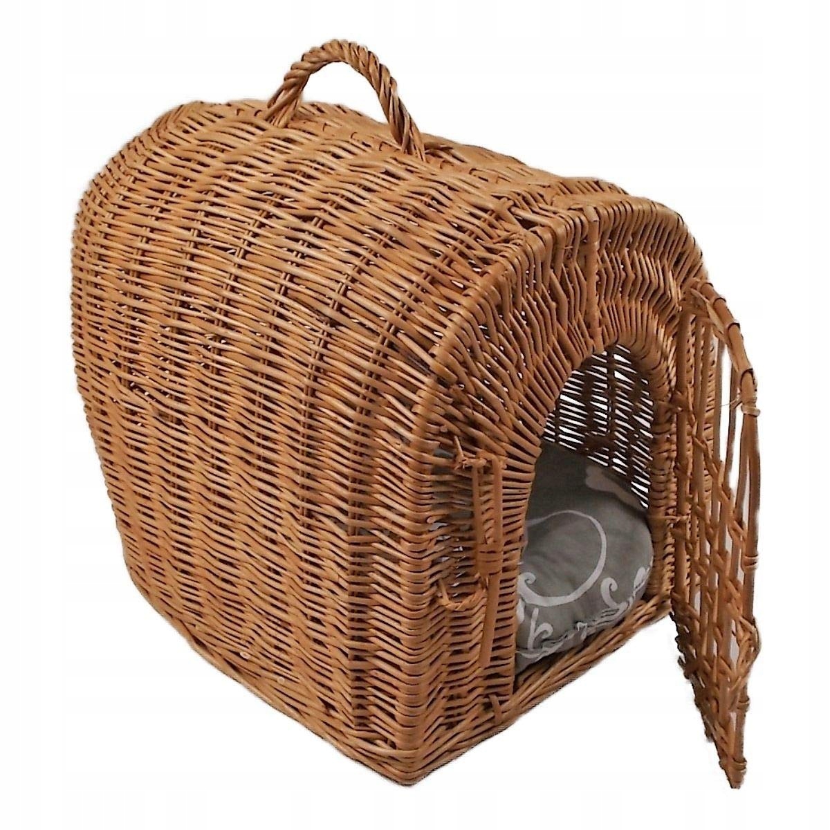 Proutěný přepravní košík s polštářem a klecí pro kočky psa 45x35x45 cm