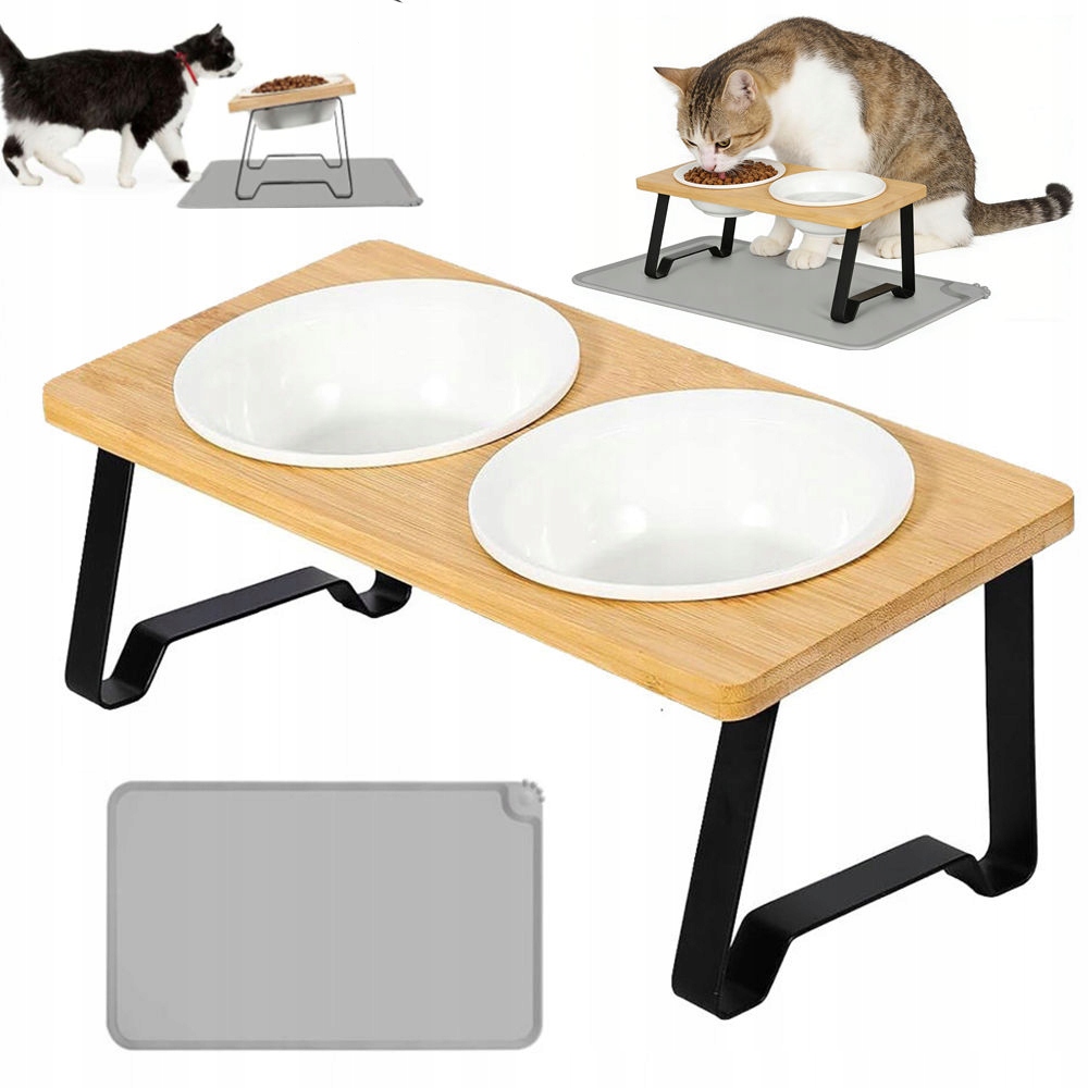 Levně Sada Dvou Misek Na Krmení Pro Kočky Psa Keramická Stojící 350 ml Podložka