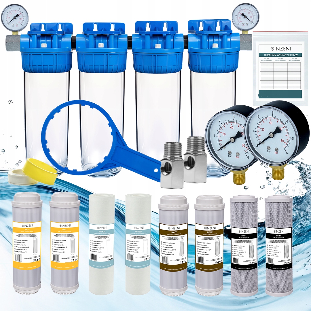 Filtr na železo a tvrdou vodu 4stupňový Inzeni 8 náplní Manometry