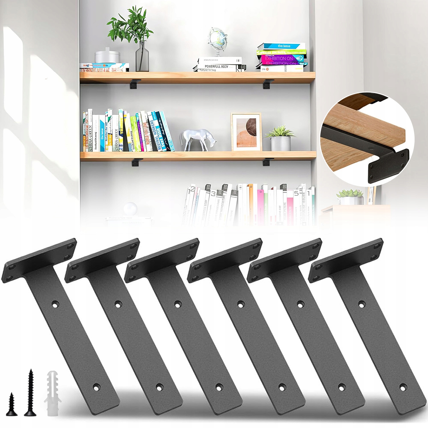 6 Ks 8 in Držák typu T, držák dřevěné police, podpěra, loft, černý