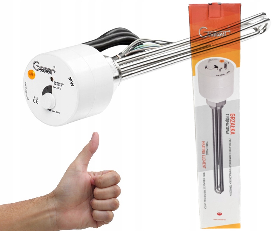 GRZAŁKA DO BOJLERA Z TERMOSTATEM 4,5kW 4500W 6/4'' ELEMENT GRZEJNY Z MIEDZI