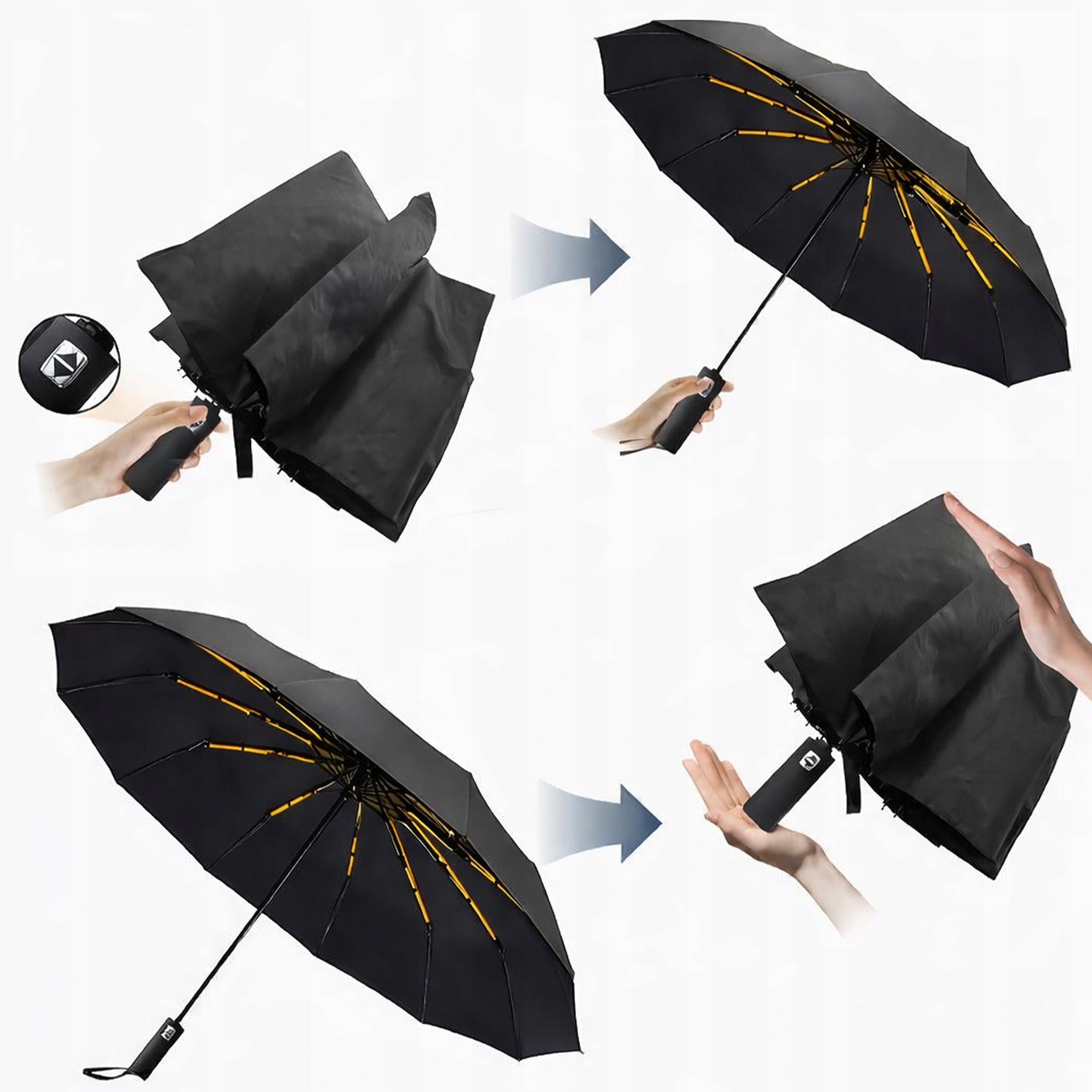 PARASOL WIATROSZCZELNY SKŁADANY PARASOLKA MĘSKA DAMSKA 12 RAMION +POKROWIEC Długość po złożeniu 35 cm