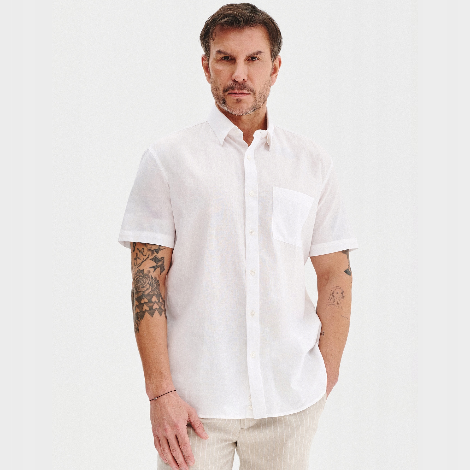 Biała koszula męska z krótkim rękawem Lniana Pako Lorente roz. 3XL