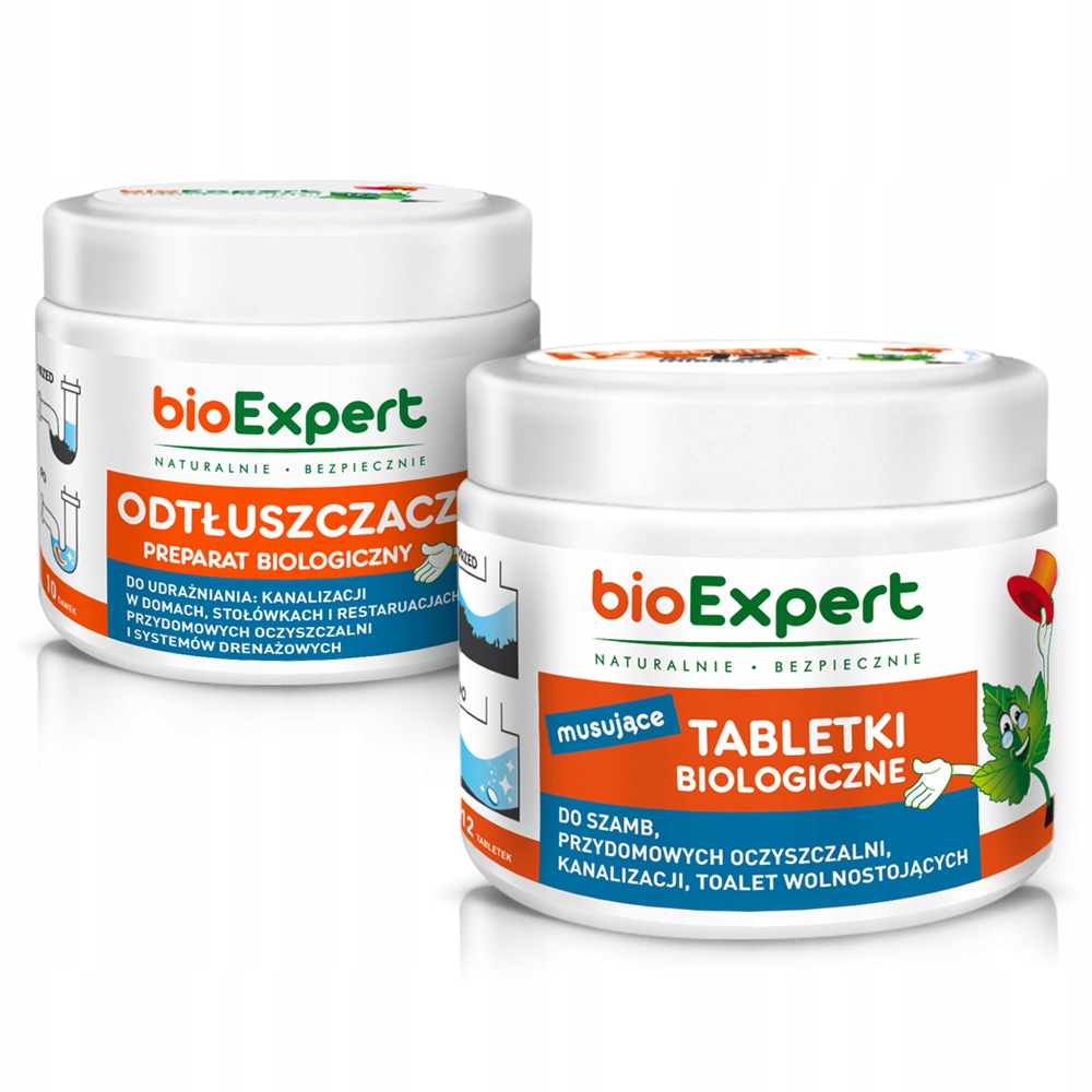 Tabletki do szamba 12szt na rok Odtłuszczacz do rur 250g Zestaw bioExpert