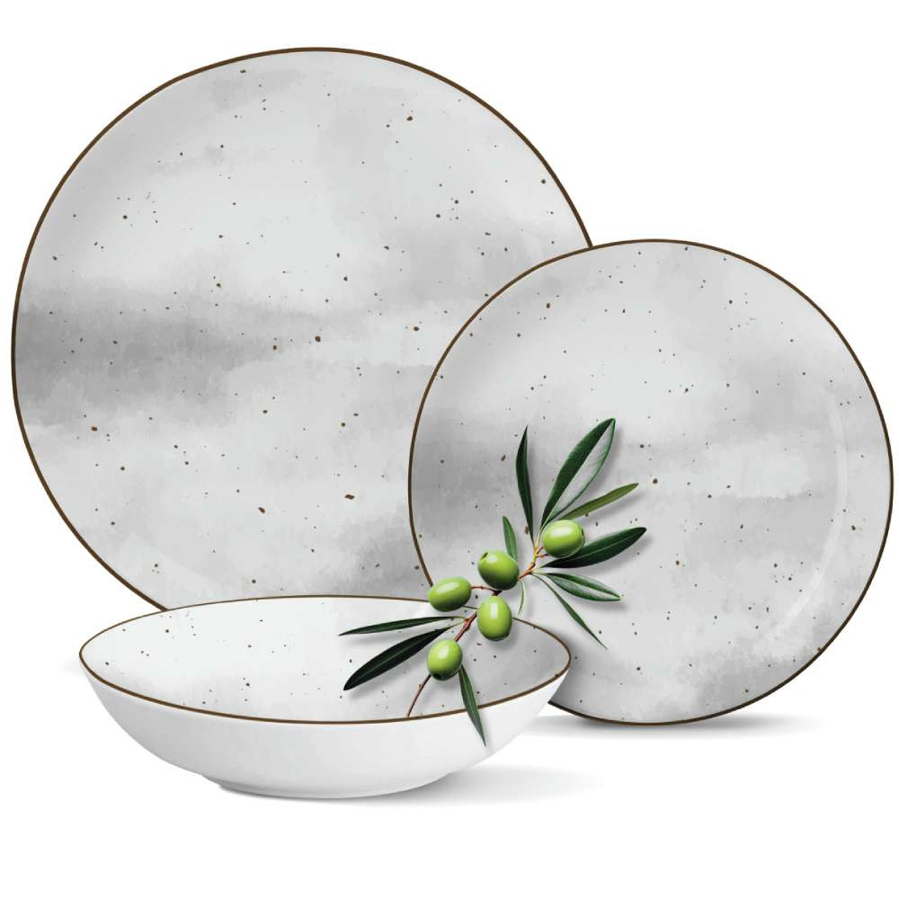 Komplet Porcelánová Sada Talířů Jídelní Servis Talíře 18 ks Vzor Antic