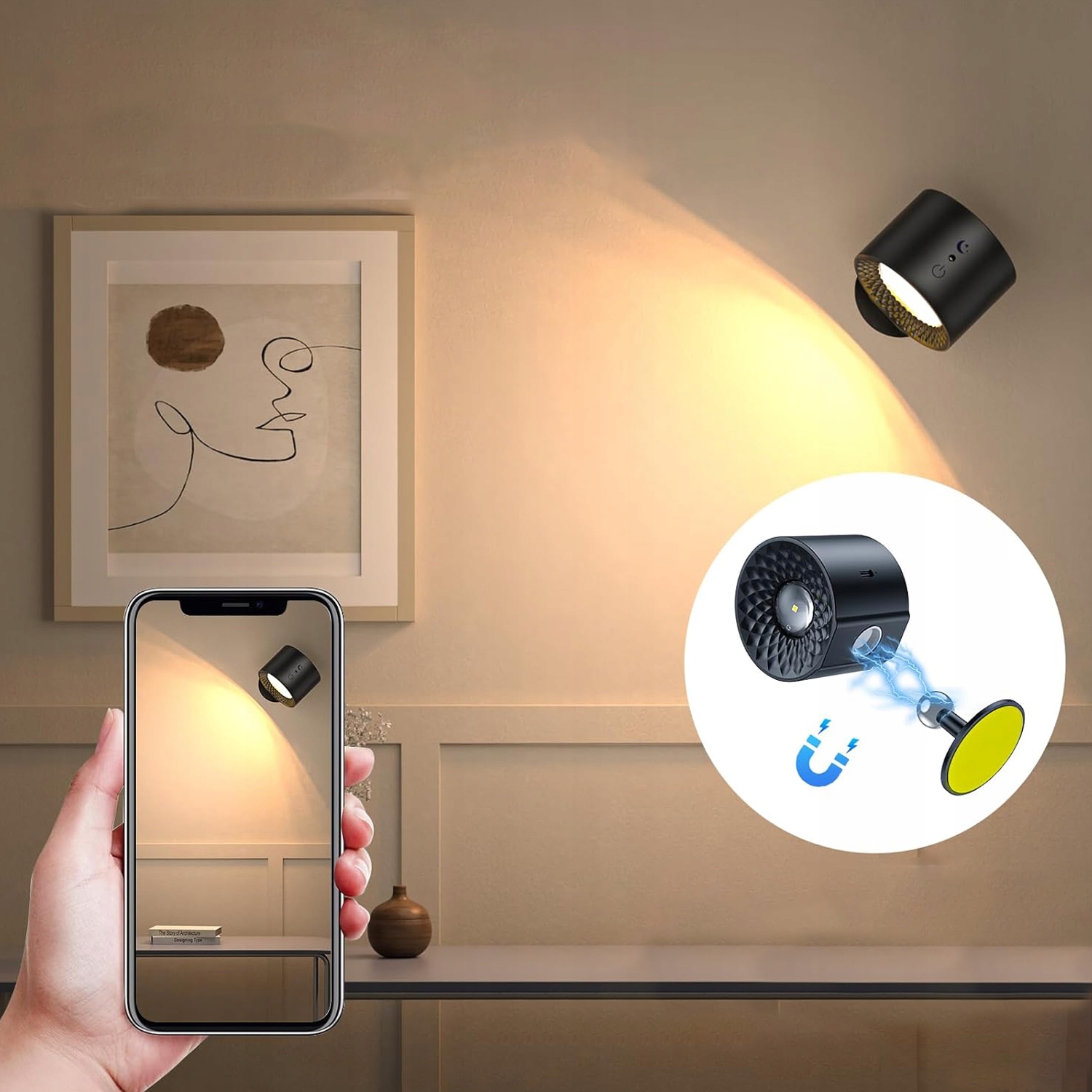 KINKIET ŚCIENNY LED BEZPRZEWODOWY MAGNETYCZNY REGULOWANY 360° 3 KOLORY EAN (GTIN) 889233723029