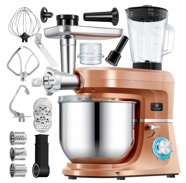 Robot kuchenny miedziany 3w1 planetarny 5,5L maszynka do mięsa blender