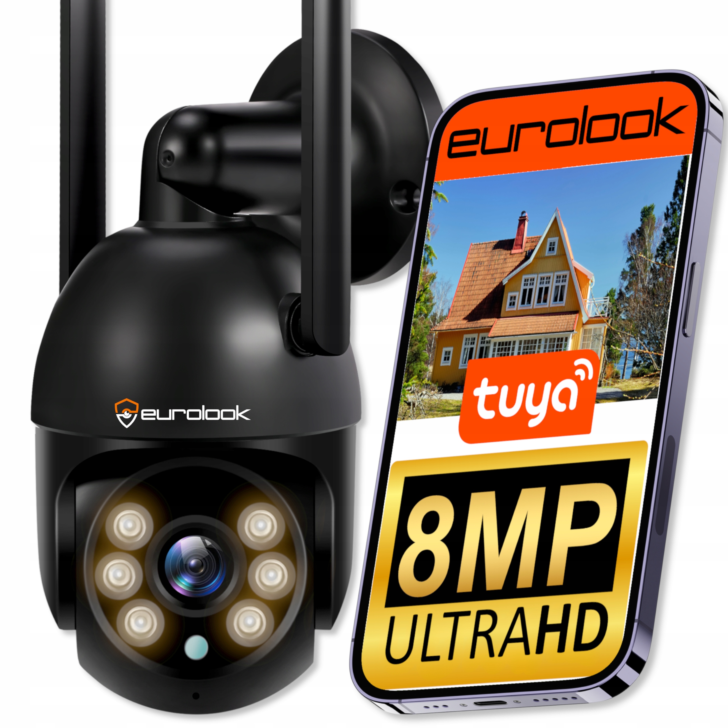 Venkovní Wifi Kamera Tuya Smart 8MP Zoom Detekce 4K Černá Aplikace Uhd