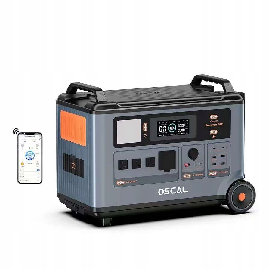Stacja zasilania OSCAL PowerMax 6000 6000W 57.6kWh Generator Słoneczny APP LiFePO4