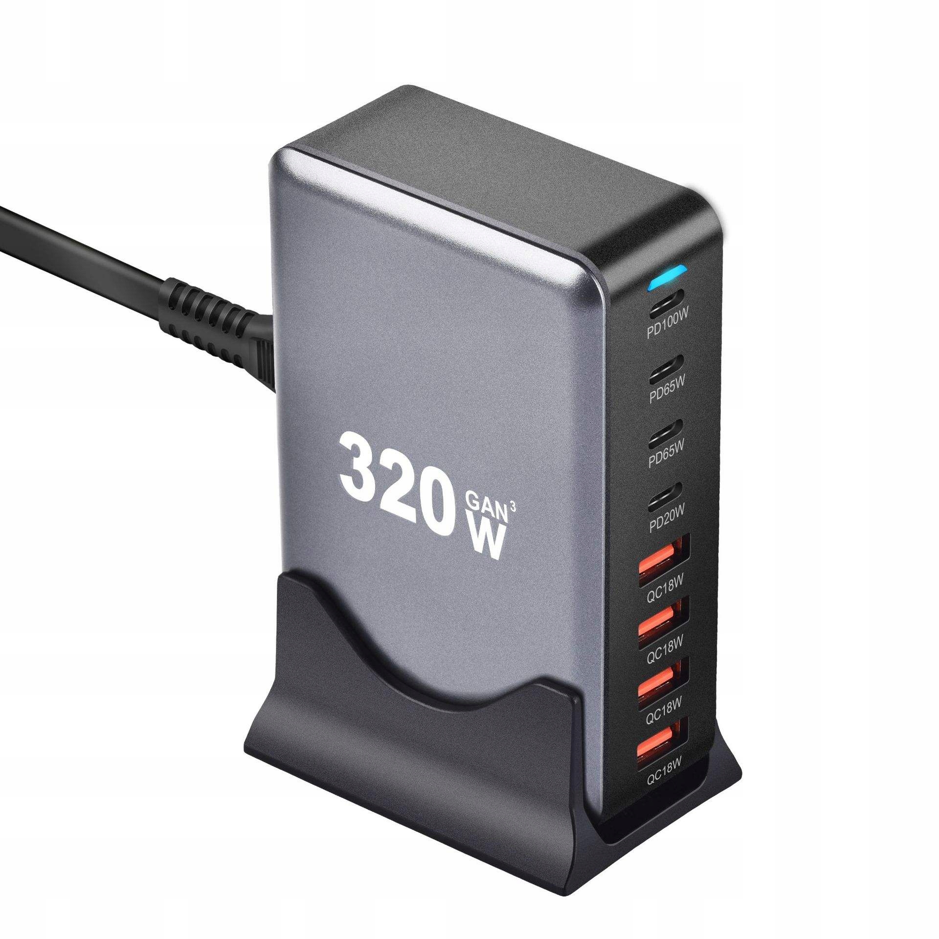 Rychlá Nabíječka Pd 3.1 GaN 320W 8 Portů Usb-c/a Notebooky Telefony