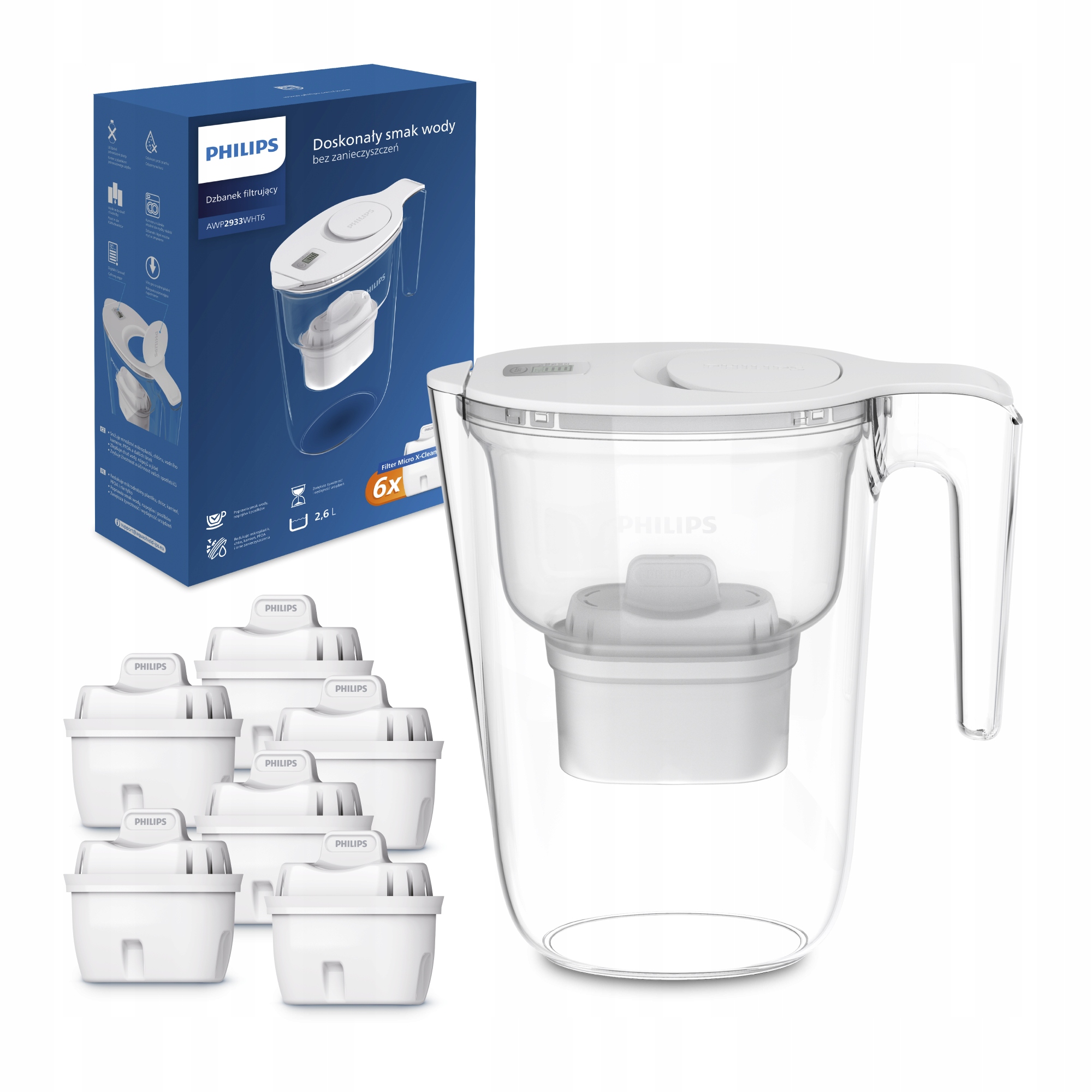 Dzbanek filtrujący Philips 2,6L 6 szt. filtrów