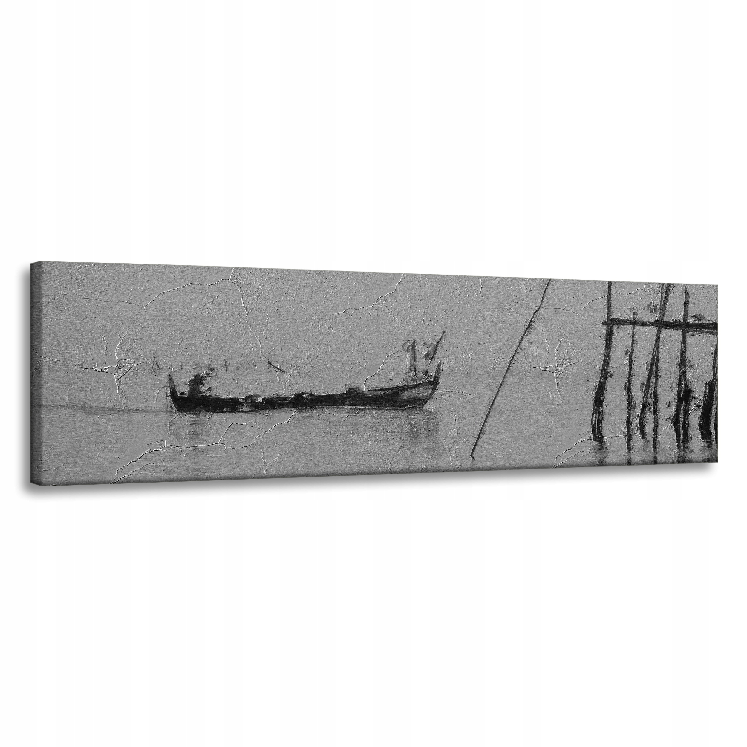 Obraz na plátně Černobílá loďka na vodě Retro 120x40 cm