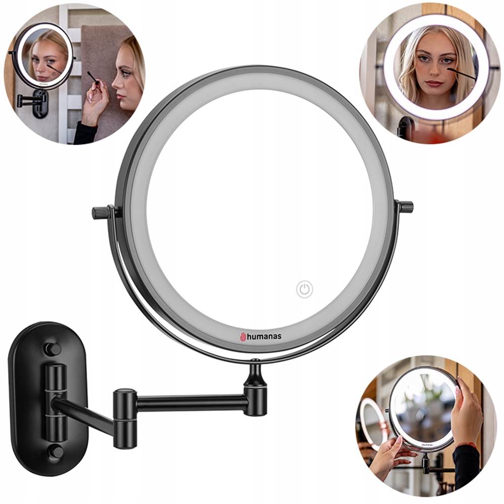 Výklopné zrkadlo s Led podsvietením do kúpeľne, otočné, zväčšenie 5 x 3 farby