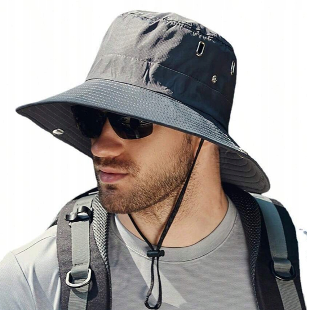 Kapelusz turystyczny ciemno szary Sunshine fisher Bucket Hat 54-60cm Materiał dominujący Poliamid