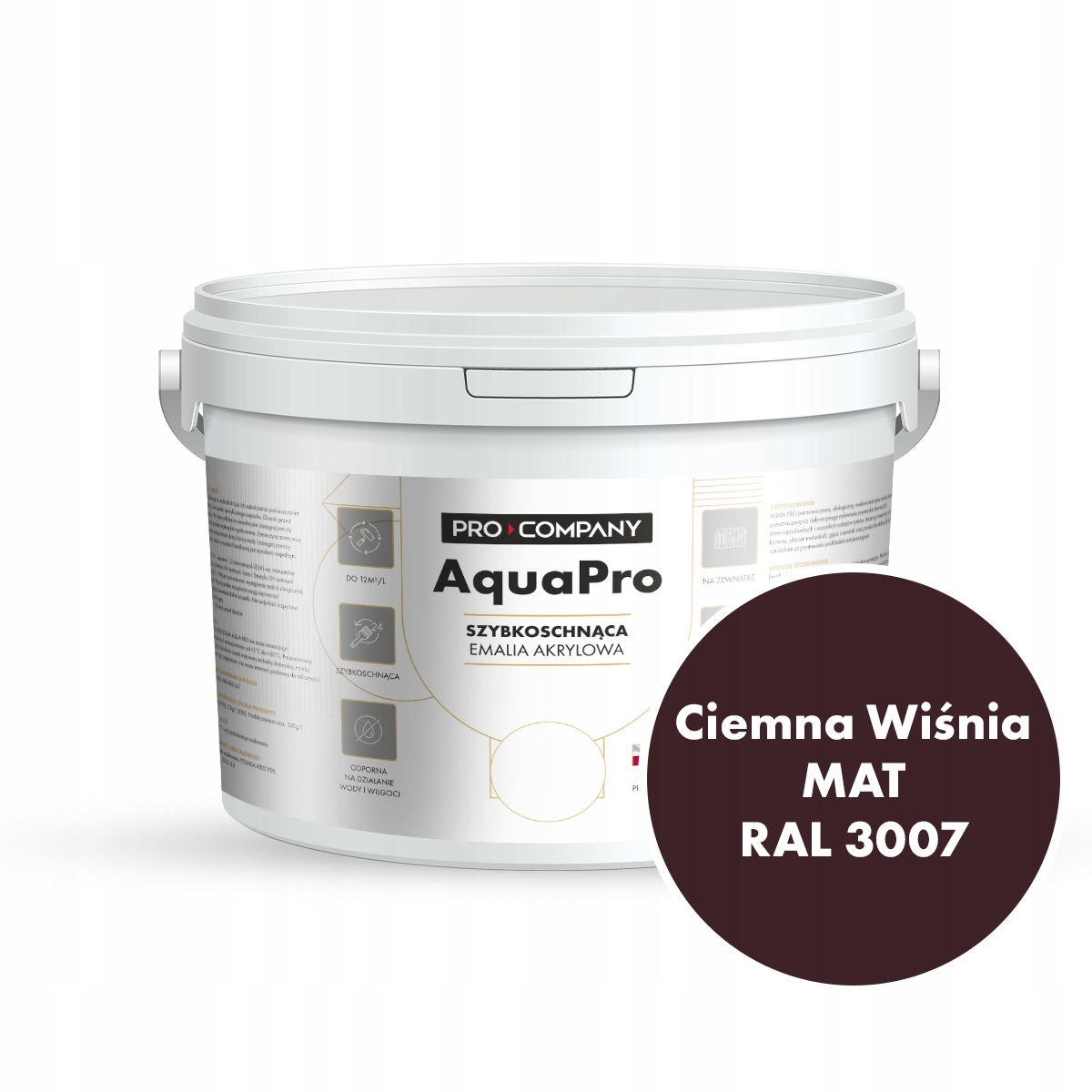 Aqua Pro Emalia Akrylowa Szybkoschnąca 9L Ciemna Wiśnia Mat Ral 3007