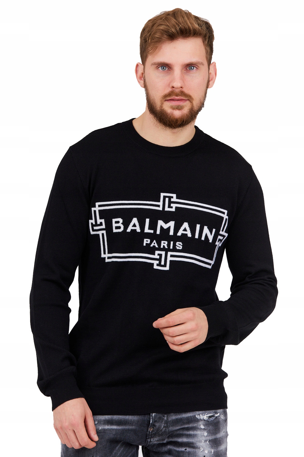 Balmain Černý pánský svetr z merino vlny, velikost XL