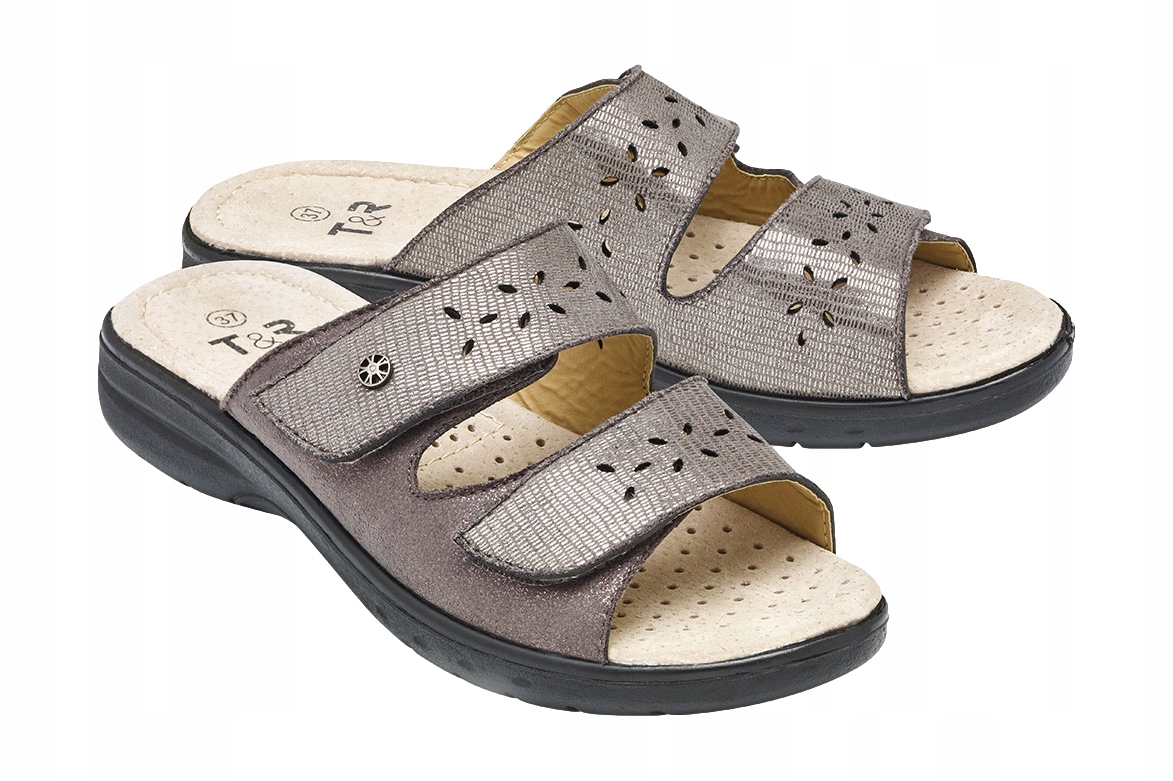 

Buty Klapki Damskie rzep lekkie Brąz *38