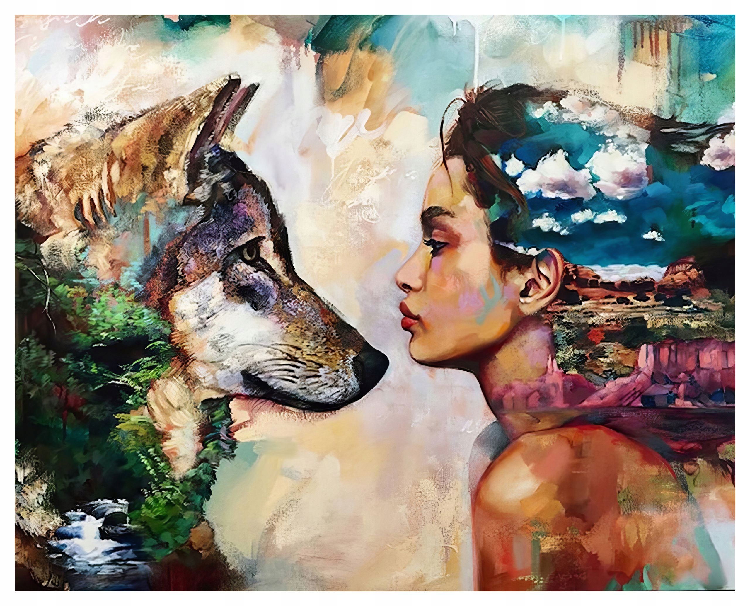 Diamantová Výšivka Diamond Painting Mozaika Žena a vlk 45x55 cm K