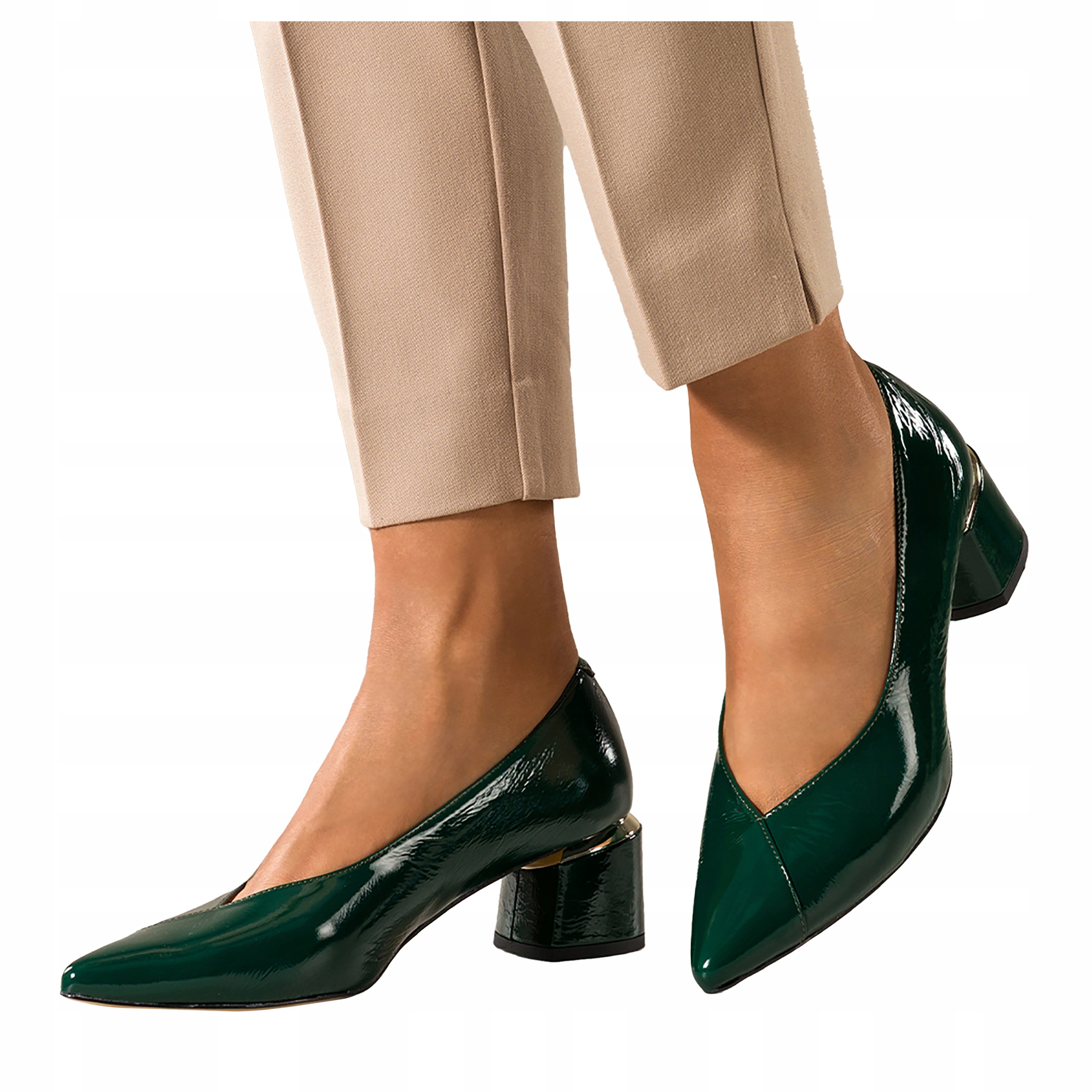 Čelovka Zelená Dámské Kožené Lakované Široký Podpatek Pohodlné r 39