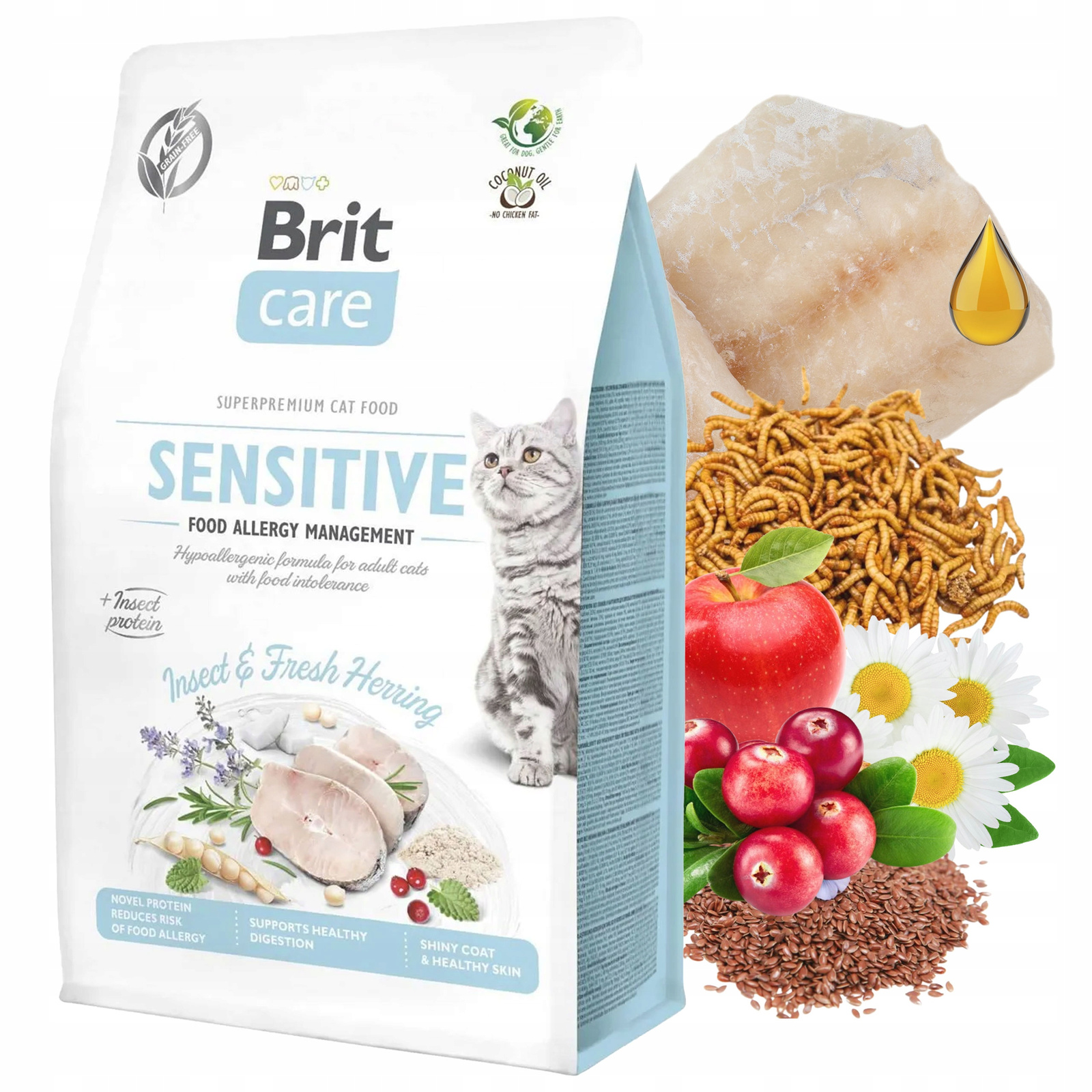 Levně Brit Care Sensitive Sleď Hmyz krmivo pro kočky 2 kg bez obilovin