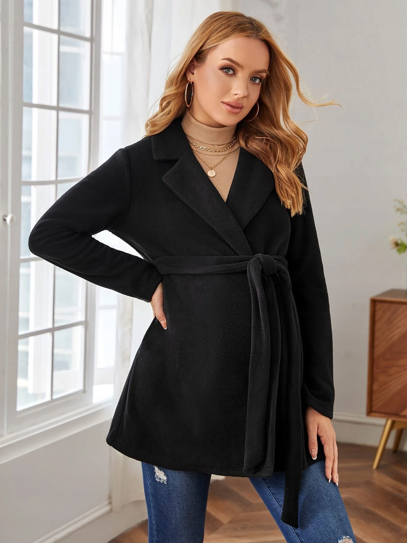 SHEIN CZARNY PŁASZCZ DLA KOBIET W CIĄŻY 40/42 1V6B