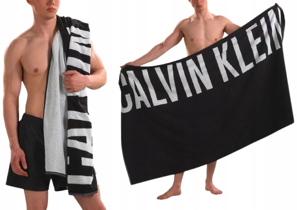 Obrovský Čierny Uterák Calvin Klein 100x180 CM Veľké Logo 100 % Bavlna