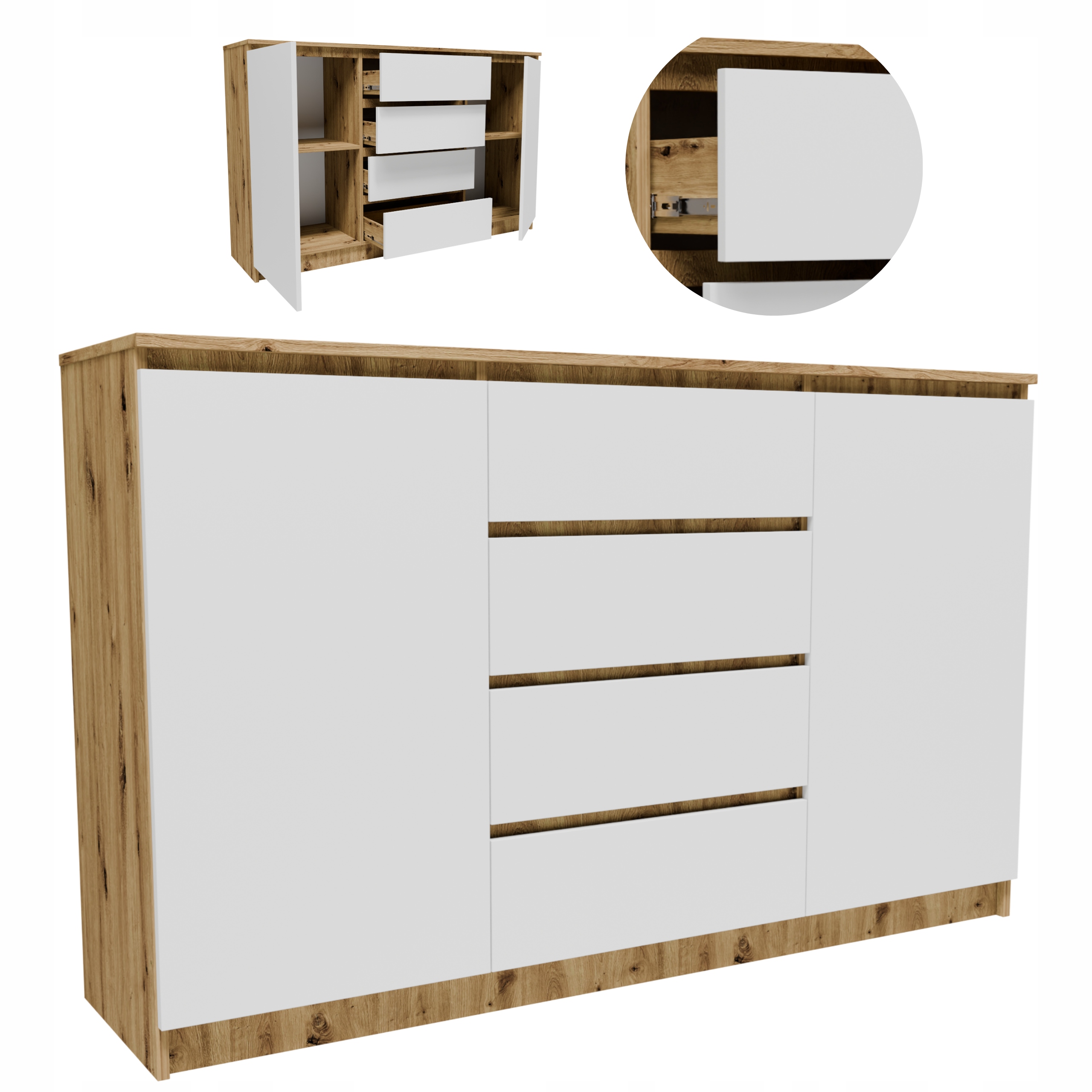 Komoda K1602D4SZABI dub artisan-bílá skříňka zásuvky regál oblečení hračky