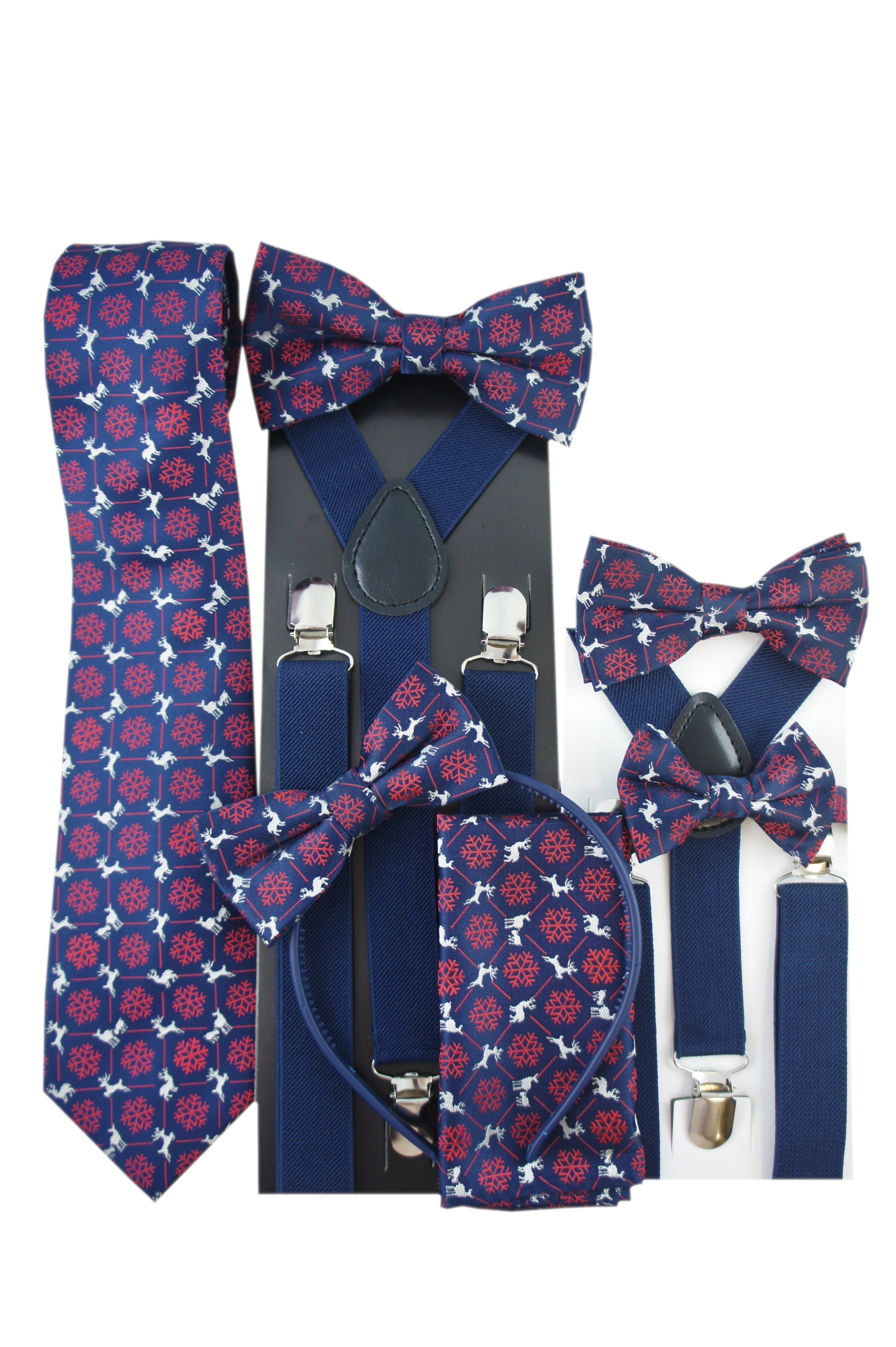 Poszetka chusteczka do kieszeni marynarki ŚWIATECZNA W RENIFERKI ŚNIEŻYNKI Materiał dominujący poliester