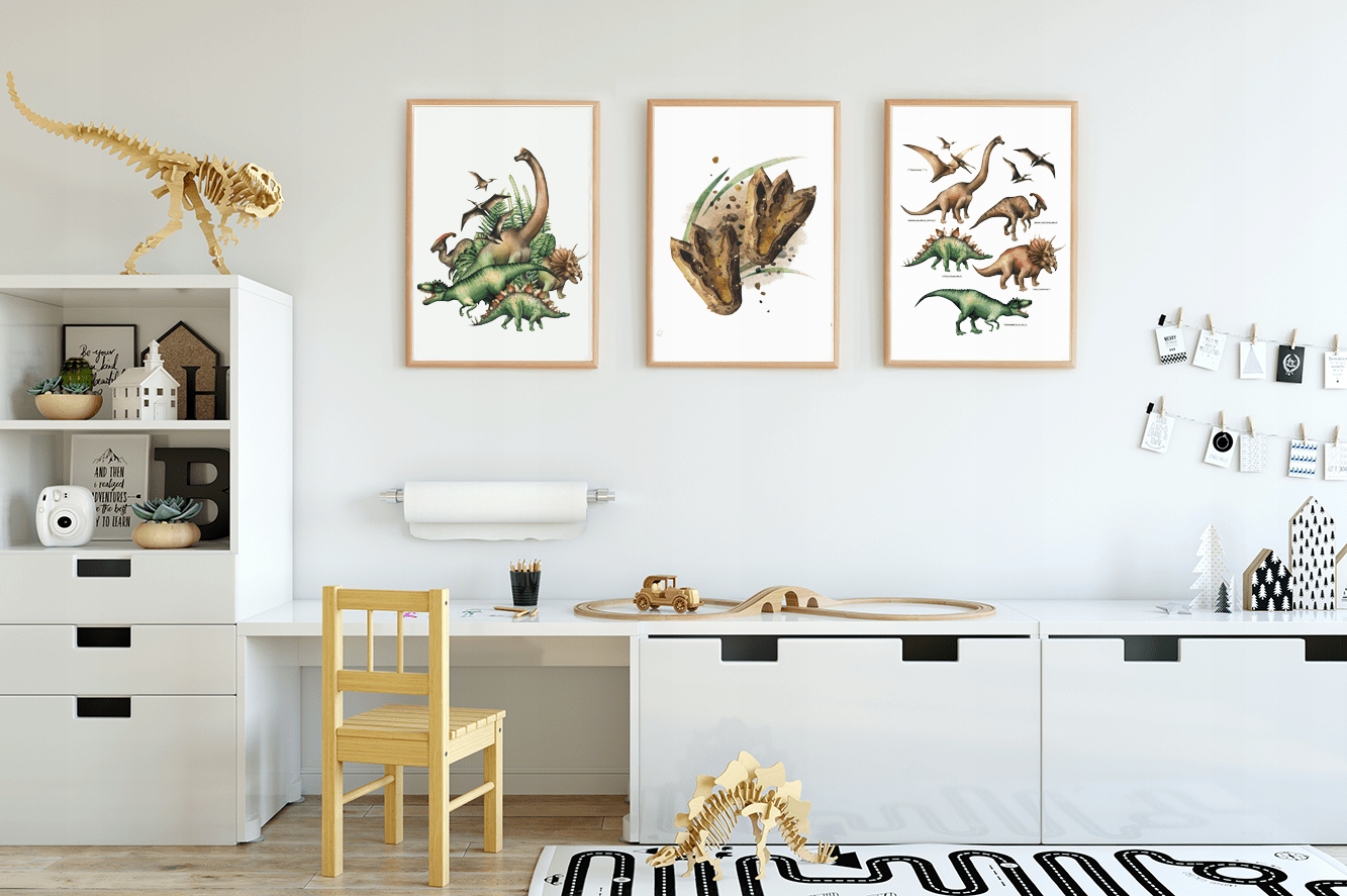 PLAKATY dla dzieci z dinozaurami Dinozaury plakaty do pokoju dziecięcego A4 Stan opakowania oryginalne