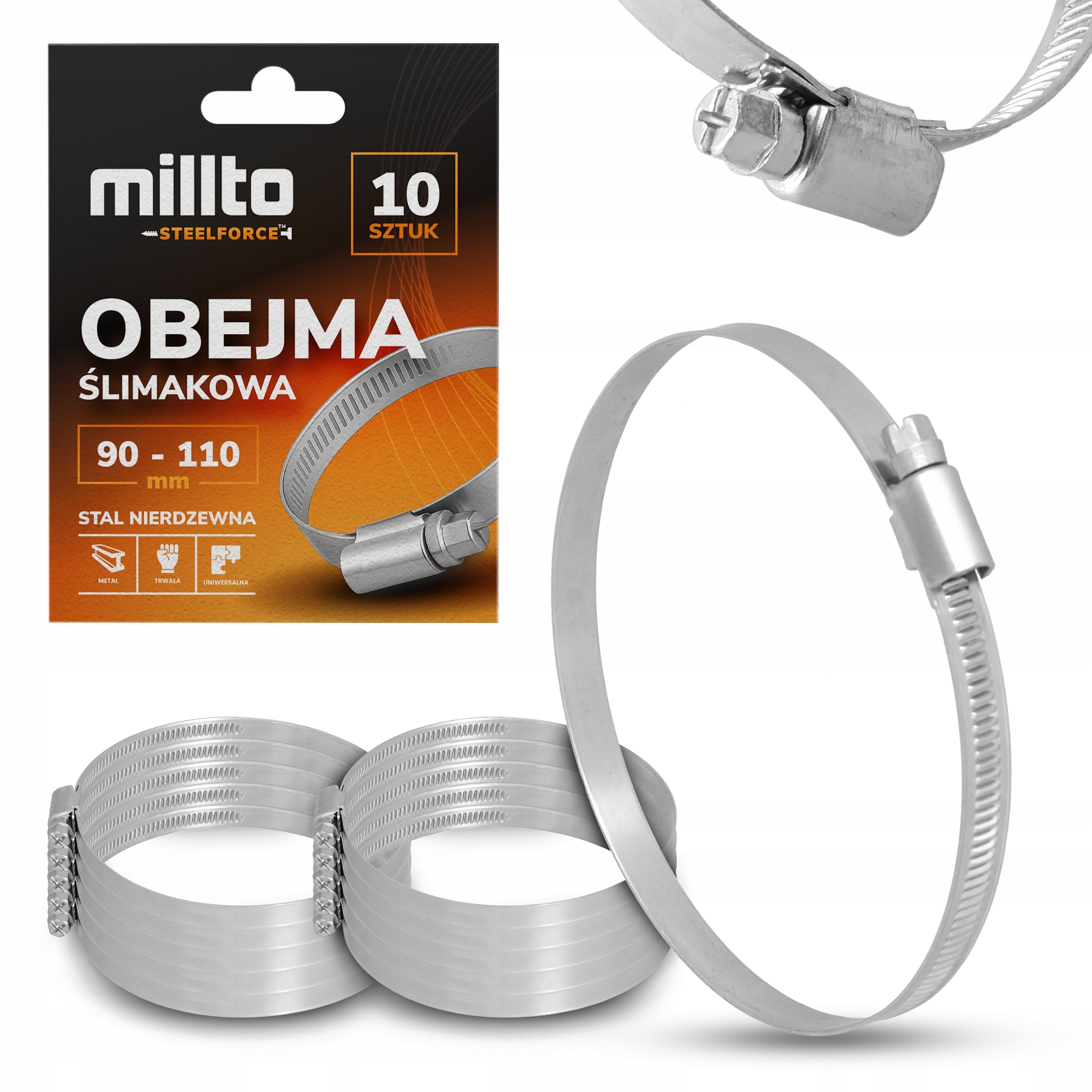 10x Opaska Zaciskowa Metalowa 90-110 Cybant Obejma Ślimakowa Skręcana Nq-m
