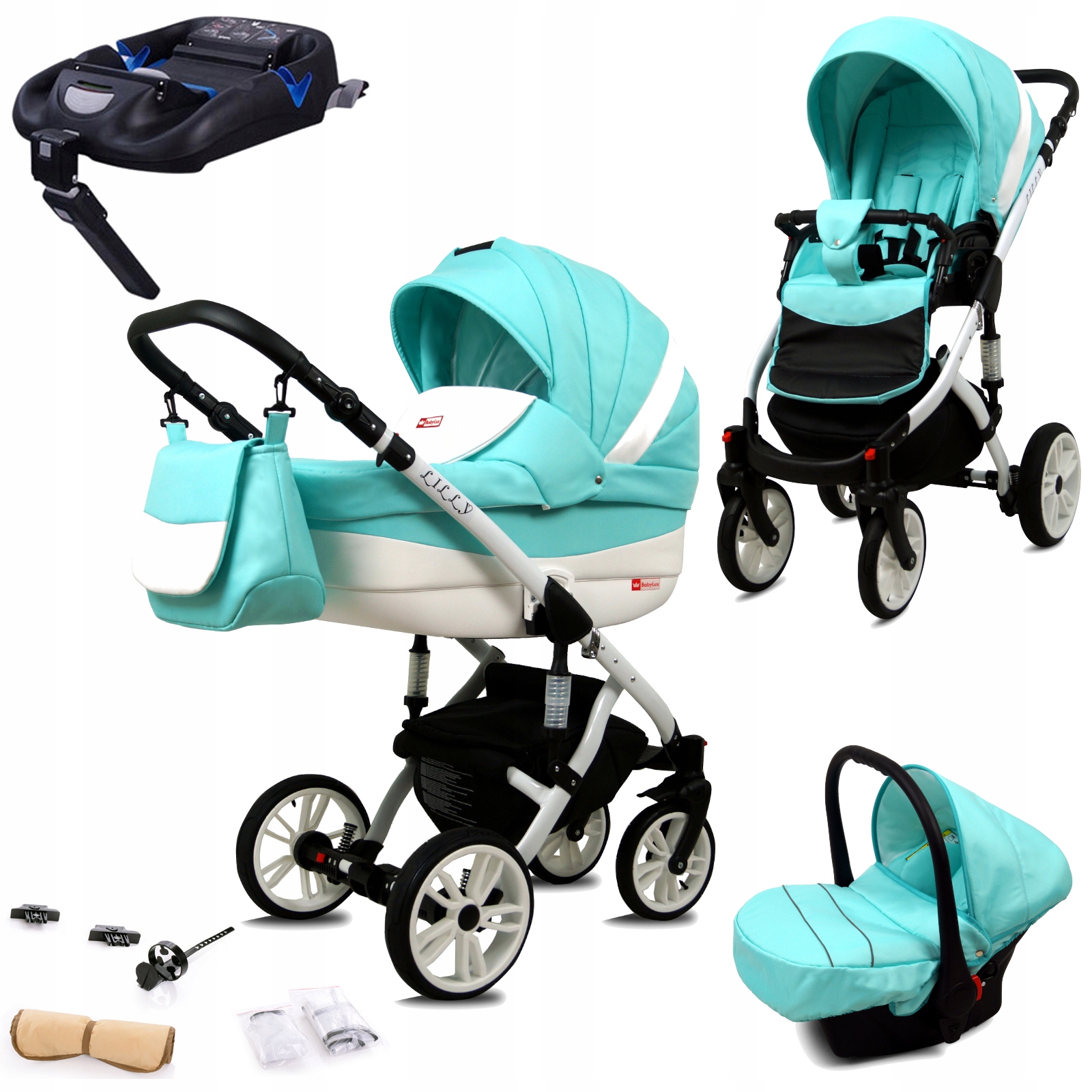 Wózek dziecięcy 4w1 BabyLux Lilly spacerówka gondola fotelik baza Isofix