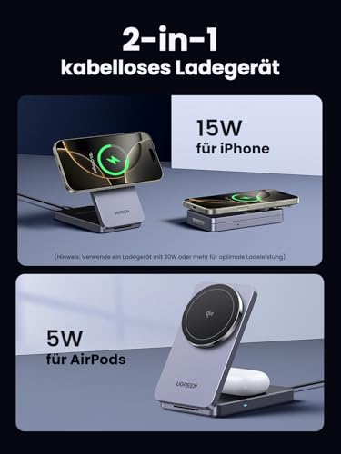 UGREEN MagFlow Qi2 Ładowarka 15W iPhone MagSafe Składana Bezprzewodowa — miniatura 3