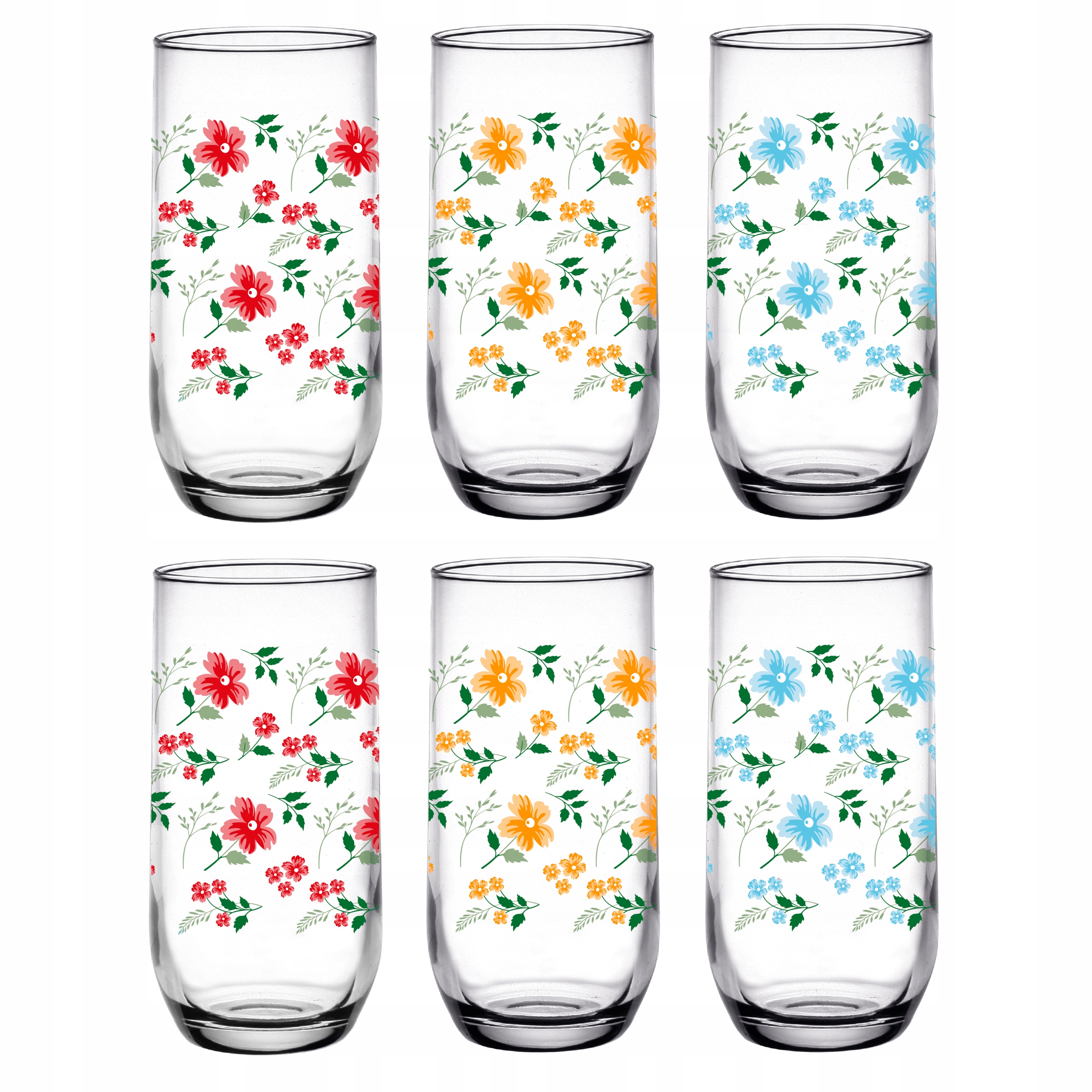

Komplet 6 szklanek wysokich w kwiaty 400 ml