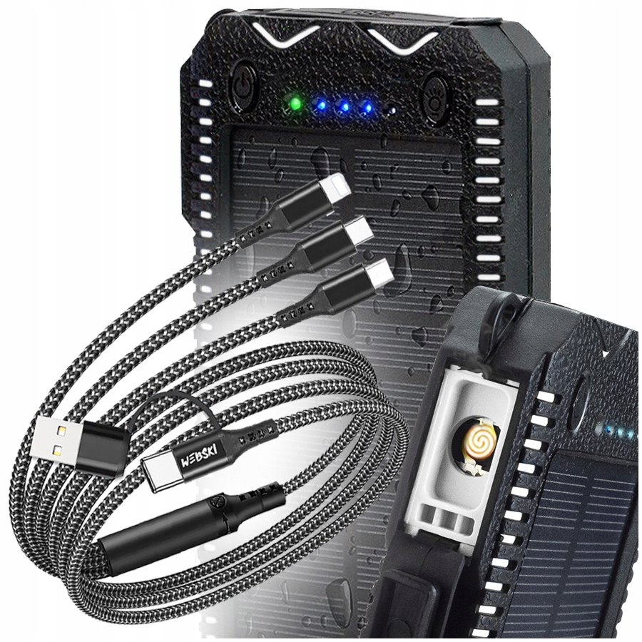 Prostorná powerbanka Solární nabíječka 20000 mAh Usb kabel 6v1 pro telefon