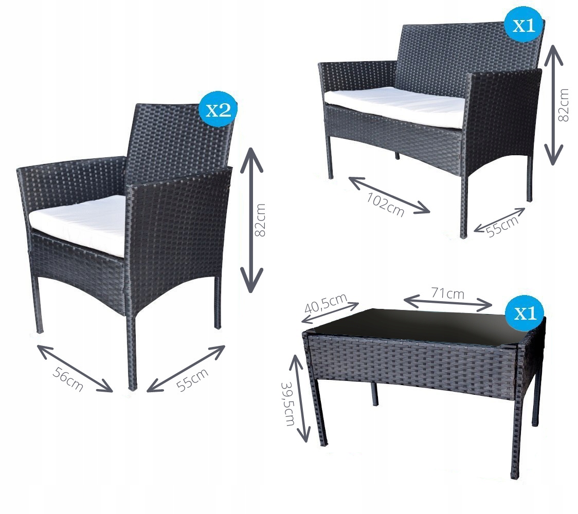 Meble rattanowe fotel wypoczynek stolik czarne Liczba osób 4