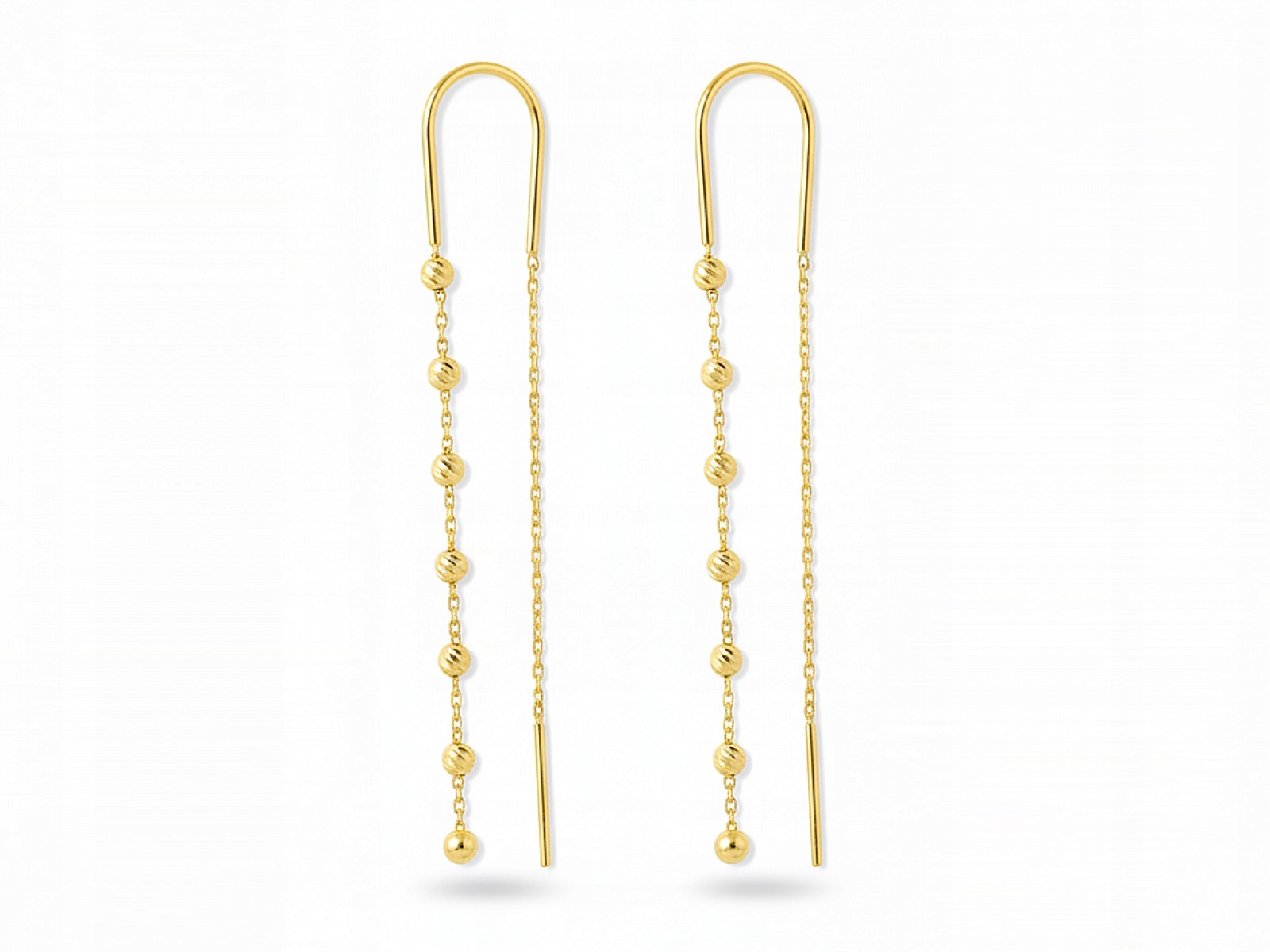 Zlaté náušnice 585 dlouhé provlékací s kuličkami jako dárek