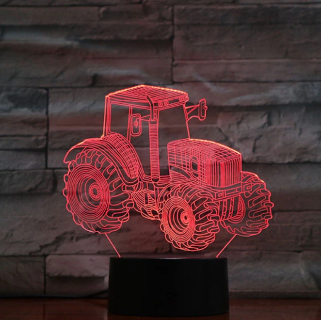 LAMPKA 3D LED Traktor Ciągnik 16 kolorów RGB Zasilanie bateryjne sieciowe