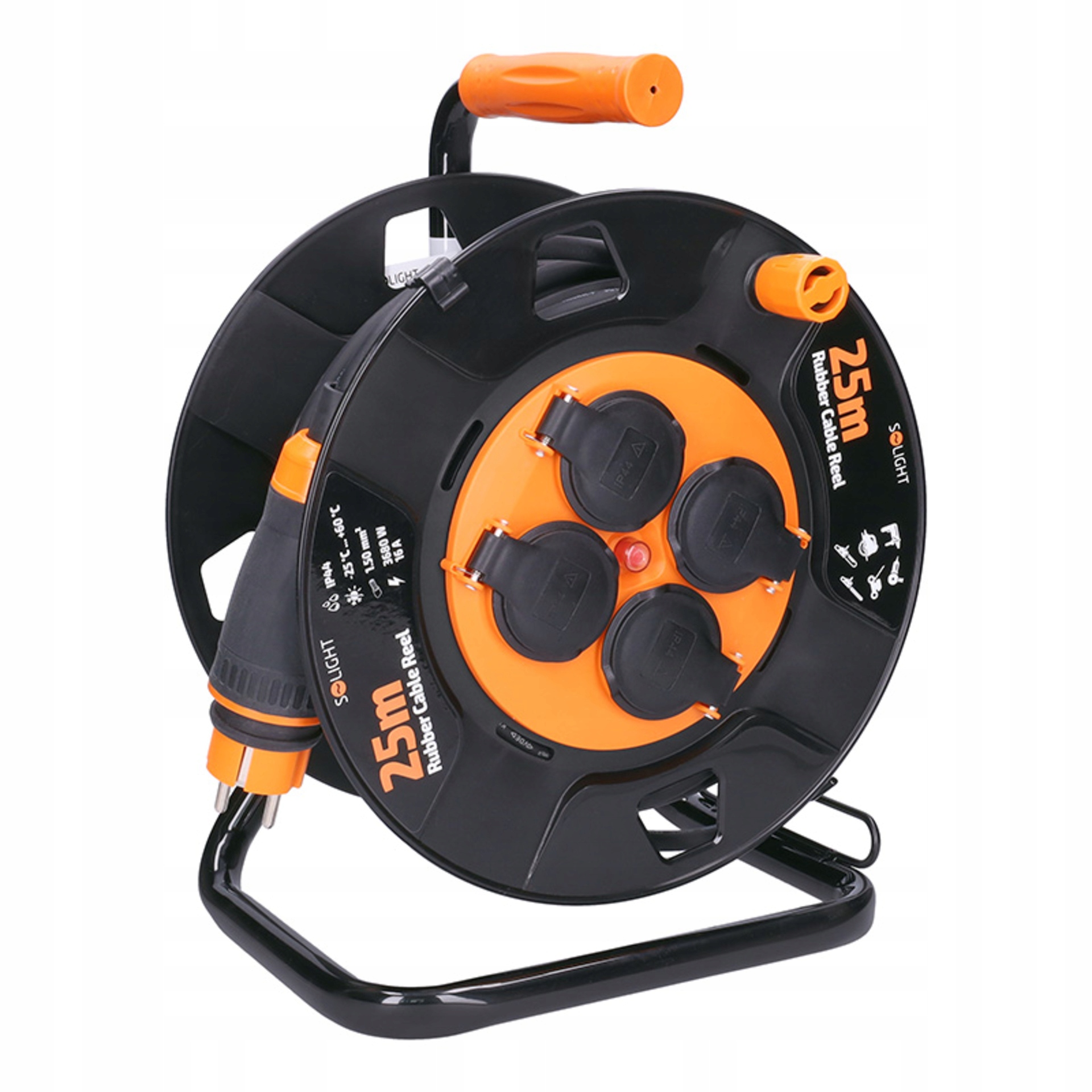 Solight PB33 prodlužovačka bubnová 25m, 4x zásuvka, gumový kabel, IP44