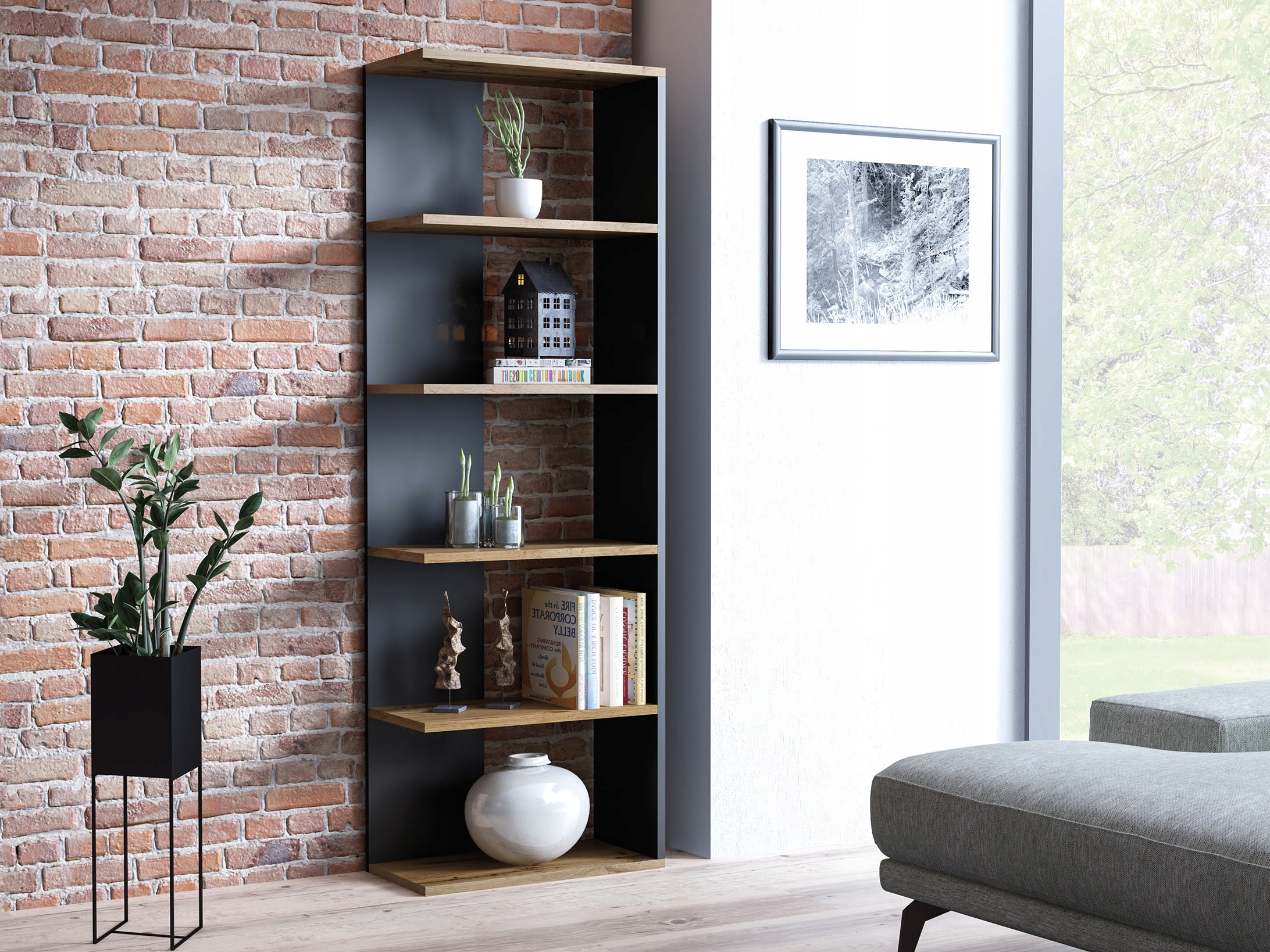 REGAŁ CORNER DĄB WOTAN / CZARNY 170X60