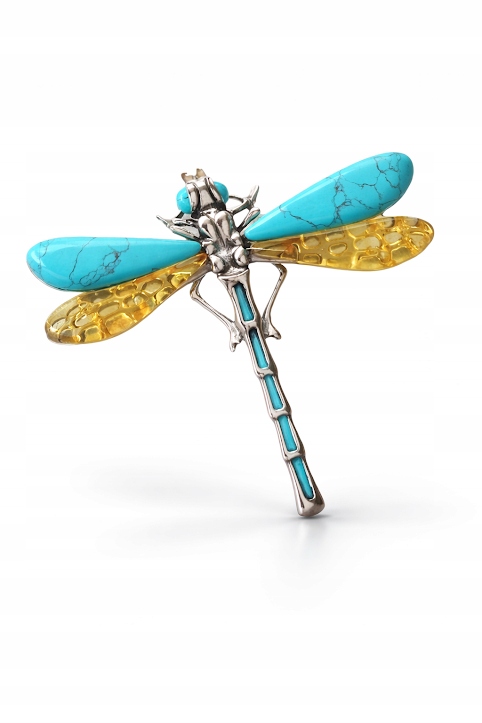 Stříbrná Vážka Brož S Jantarem A Tyrkysem Stříbro 925
