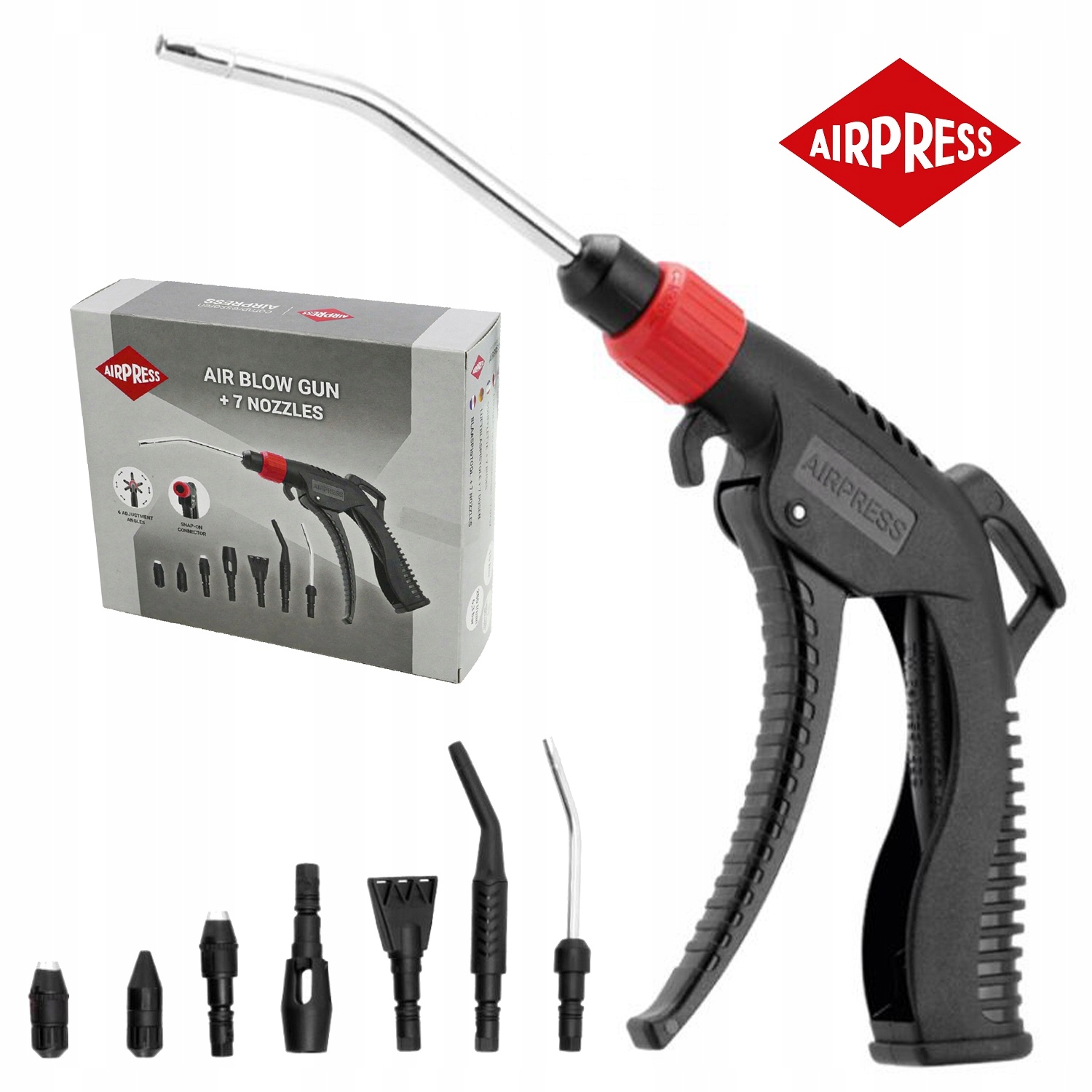 Пистолет для продувки 7 насадок 11 бар 1/4' AIRPRESS