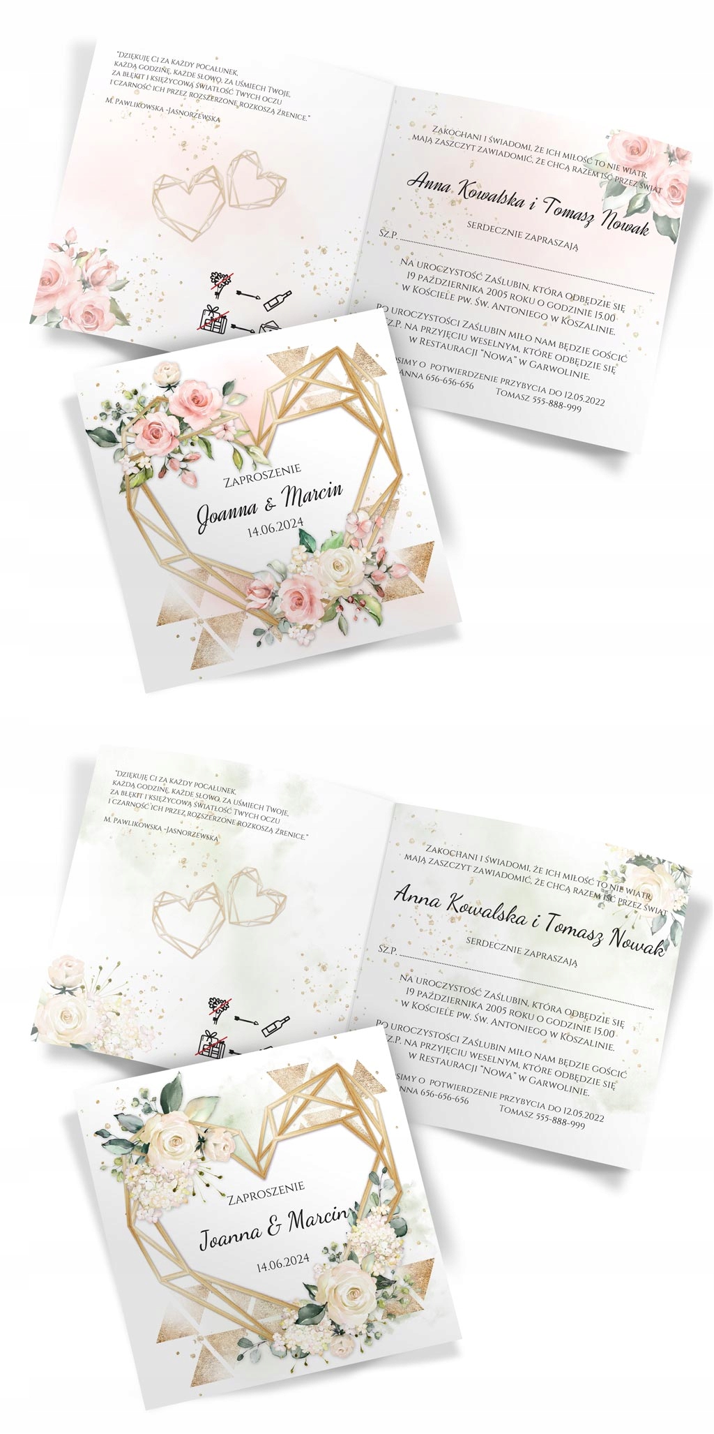 Zaproszenia Ślubne Ślub Personalizowane z kopertą Marka inny