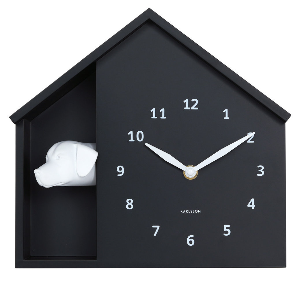 Čierne Stolové Nástenné Hodiny Karlsson KA6097BK Štekanie Psa 27x25 cm