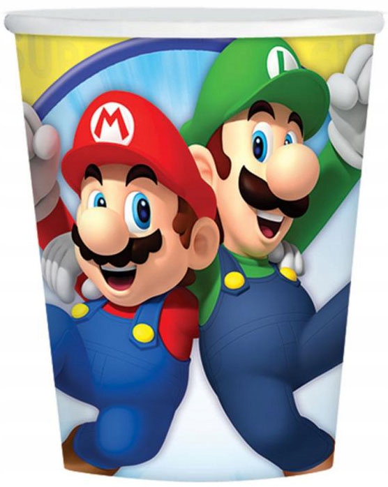 KUBECZKI JEDNORAZOWE URODZINOWE SUPER MARIO BROS URODZINY 8szt