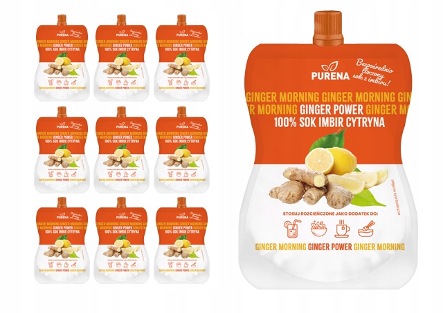 Sok z imbiru i cytryn tłoczony Ginger Power Purena 180ml x 10sztuk