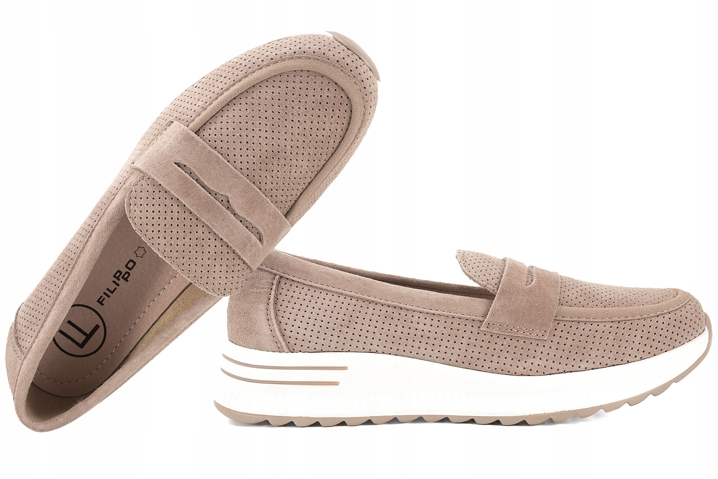 Filippo DP6750 Mokasíny Na Platformě Semišové Polobotky Kůže 37 Béžová