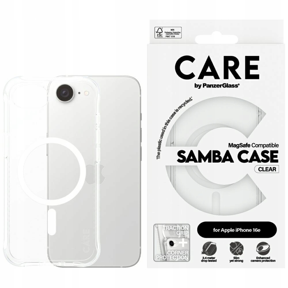 Pouzdro Care by PanzerGlass Fashion MagSafe pro iPhone 16e je průhledný