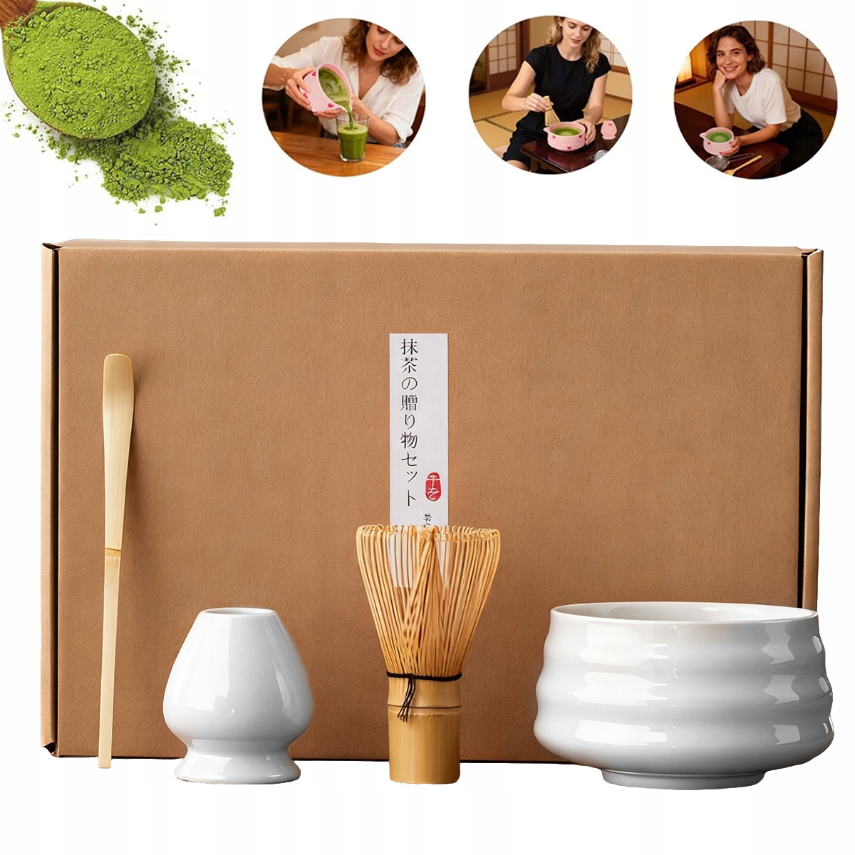 4X Bambusová Dárková Sada Na Čaj Matchy Chashaku Šlehací Metla Lžíce